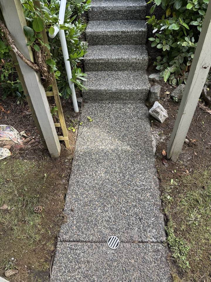 Aggregate stairs and walkway after pressure washing