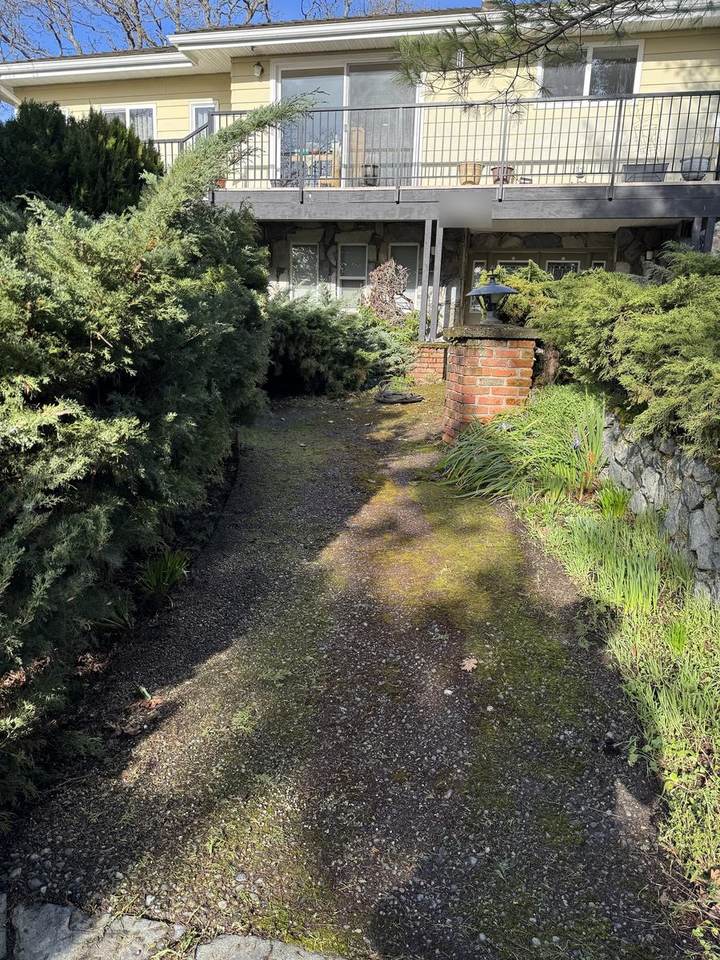 Exposed aggregate front walk before pressure washing